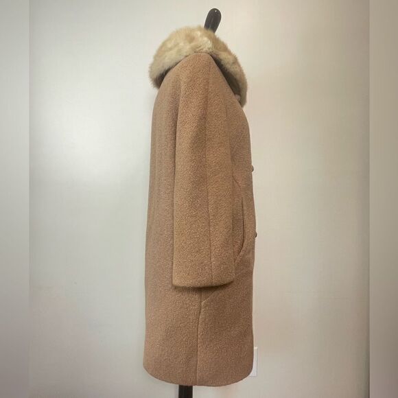 Vintage 1960s Wool Mink Collar Tweed Coat - Picture 3 of 6